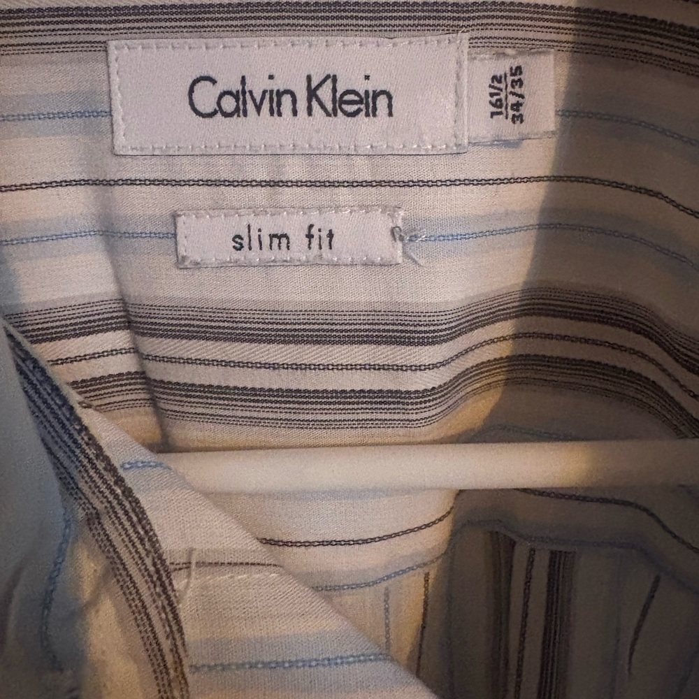 Calvin Klein Men's Slim Fit Shirt - Light Blue and White Stripes